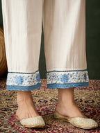 Blue & White Roman Silk Embroidered Kurta With Trouser & Dupatta - Bhumi | Grocsy