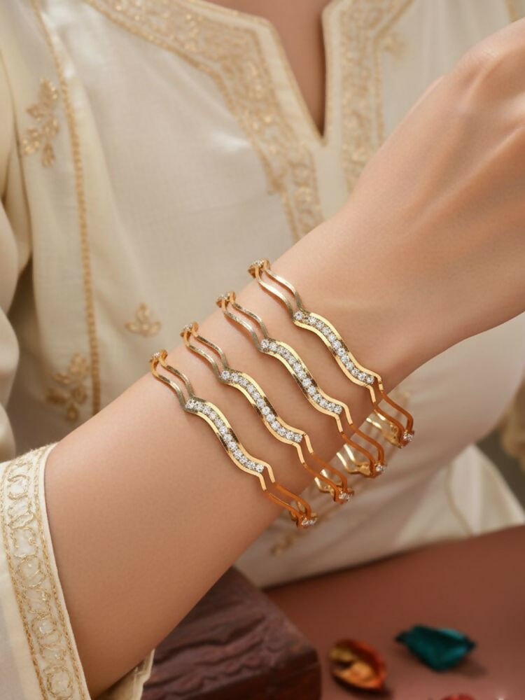 NVR Women Set of 4 Gold Plated CZ Stone Bangle | Grocsy