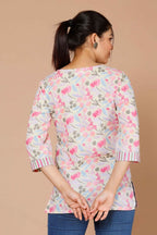 Miravan Women's Floral Printed Pure Cotton Pink Kurti | Grocsy