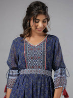 Juniper Women Navy Blue Georgette Geometric Printed Tiered Maxi Dress | Grocsy