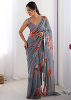 Traditional Partywear Grey Georgette Fancy Saree-Pavitra | Grocsy