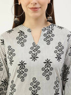FIORRA Women's White Cotton Straight Kurta Pant With Dupatta | Grocsy