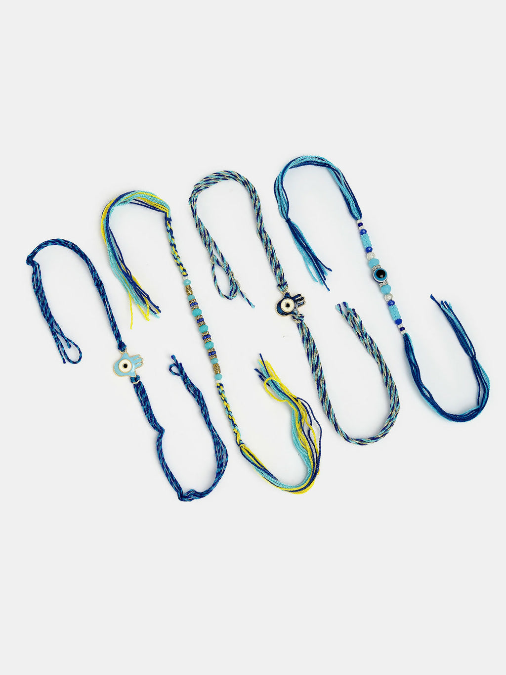NVR Women & Men Set of 4 Blue Evil Eye Charm Rakhi With Roli Chawal | Grocsy