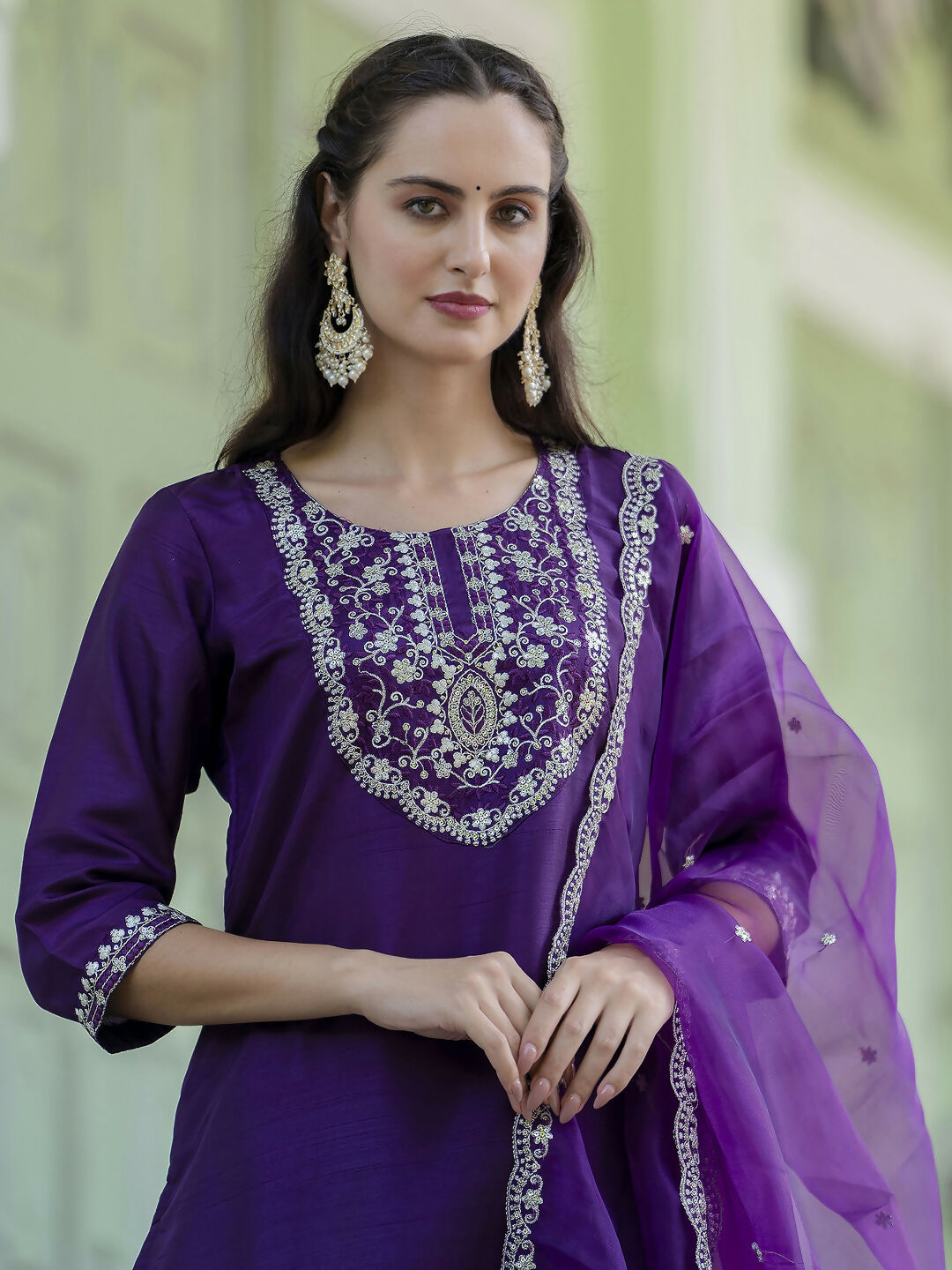 Vellora Purple Silk Blend Embroidered Designer Salwar Suit | Grocsy