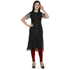 Kanoor Garments Women's Black Straight Collar Neck Kurti | Grocsy