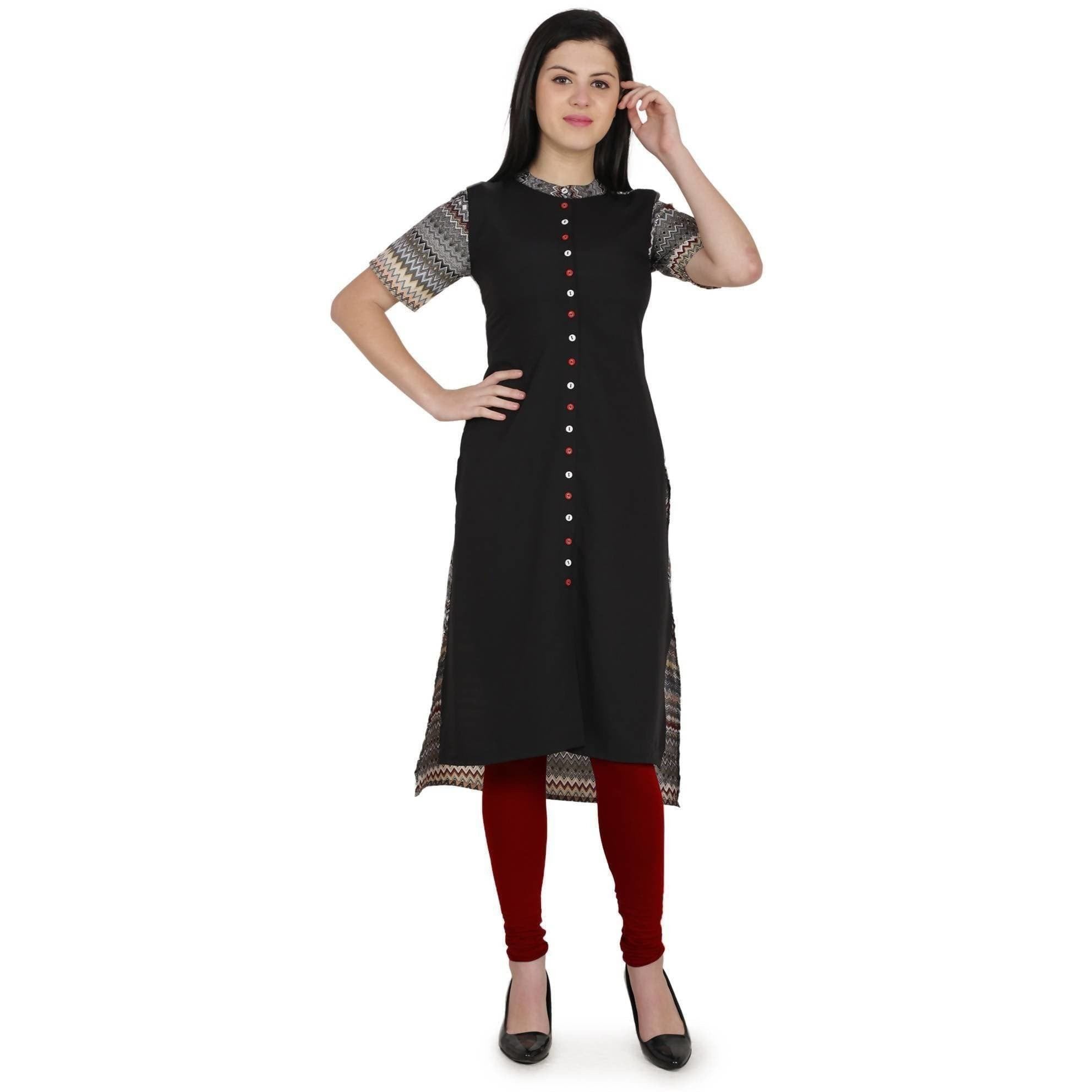 Kanoor Garments Women's Black Straight Collar Neck Kurti | Grocsy