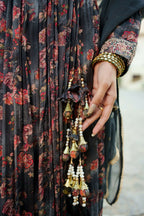Vaasva Black Chinon Floral Embroidered Angrakha, Pant & Dupatta set | Grocsy