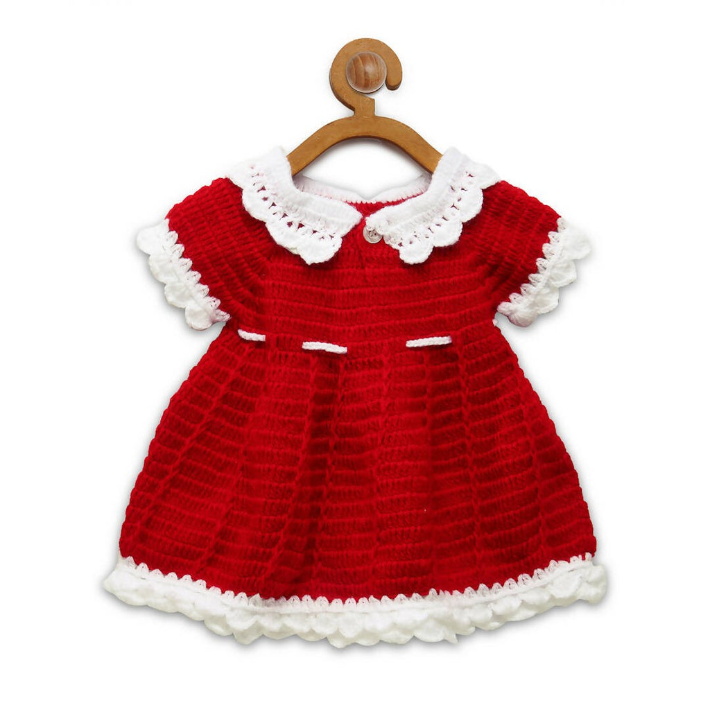 ChutPut Hand knitted Crochet Cute Mickey Wool Dress For Baby Girls - Red | Grocsy