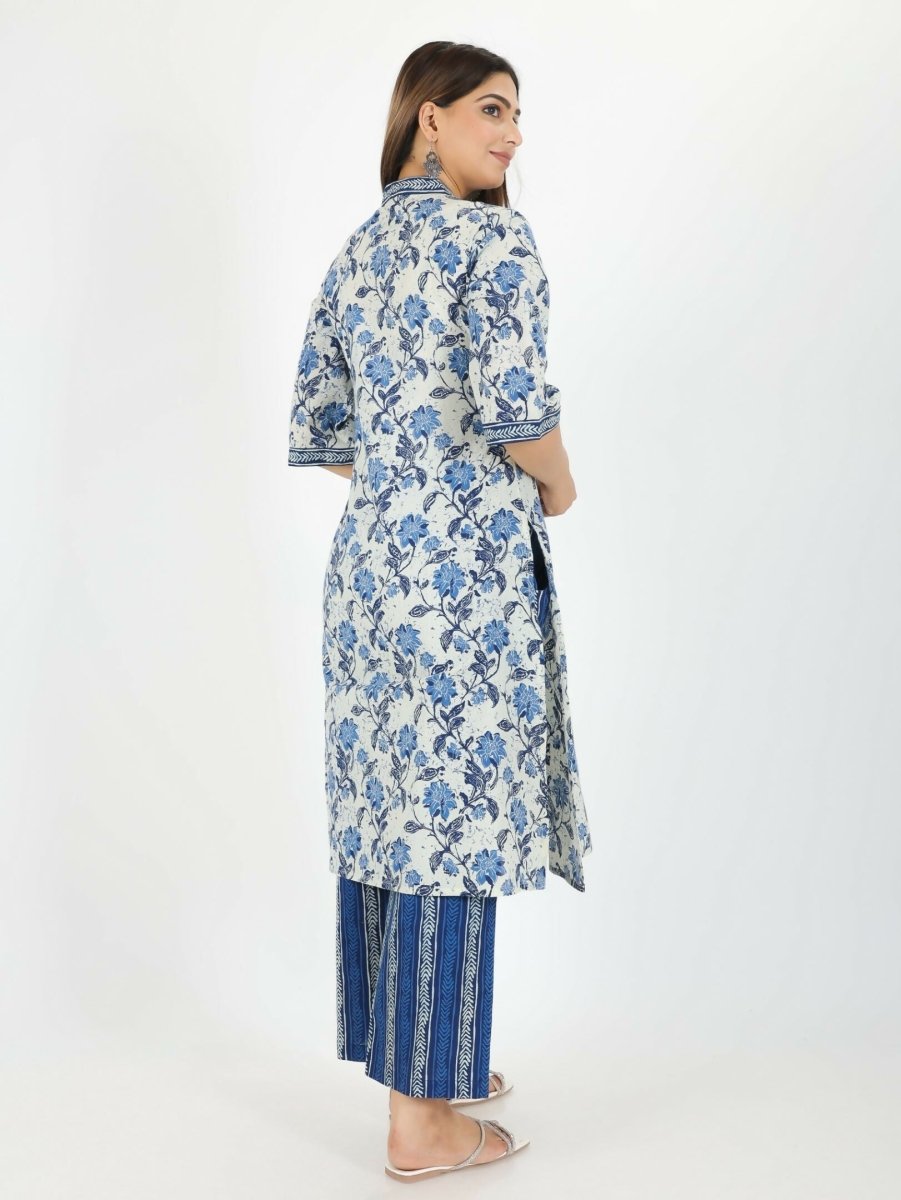 Aramya Off White Soft Cotton Floral Print Straight Kurta Set for Women | Grocsy