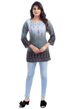 Snehal Creations Gray Color Faux Crepe Printed Short Kurti Tunic | Grocsy