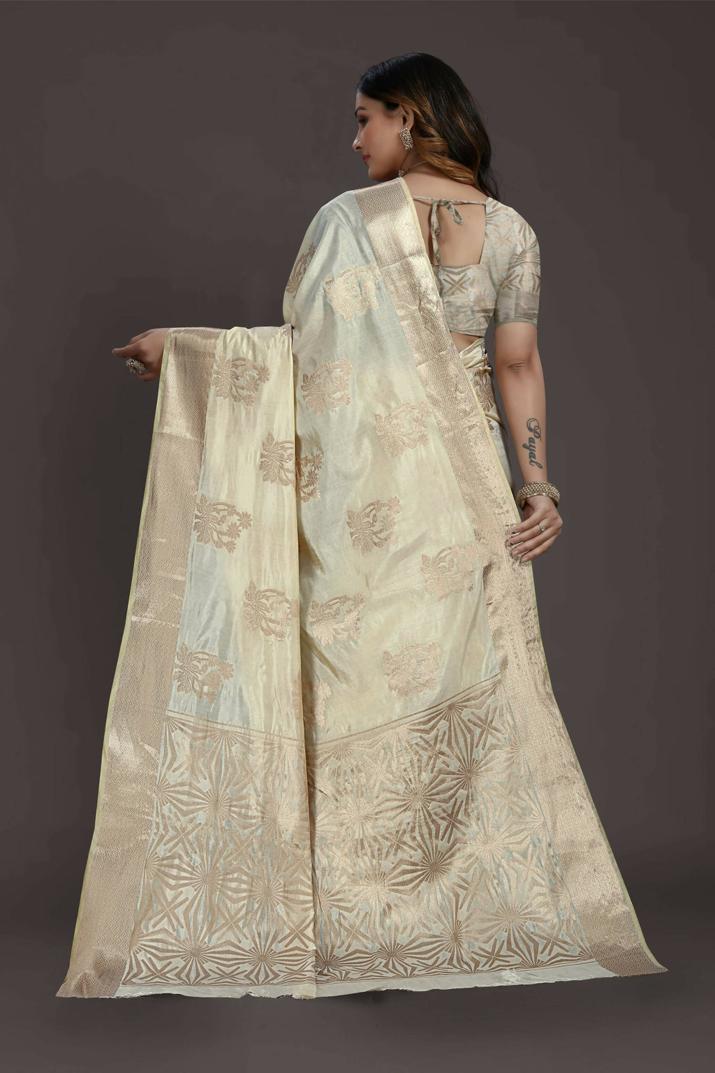Off White Pure Raw Silk Zari Woven Saree with Unstitched Blouse Piece - Alisha | Grocsy