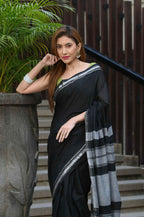 Beatitude Black Cotton Handloom Saree | Grocsy