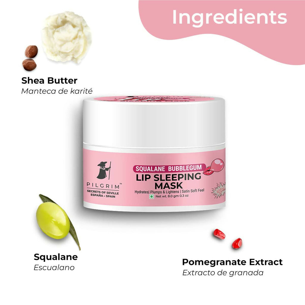 Pilgrim Spanish Lip Sleeping Mask (Bubblegum) with Shea Butter & Pomegranate For Hydrated & Soft Lips | Grocsy