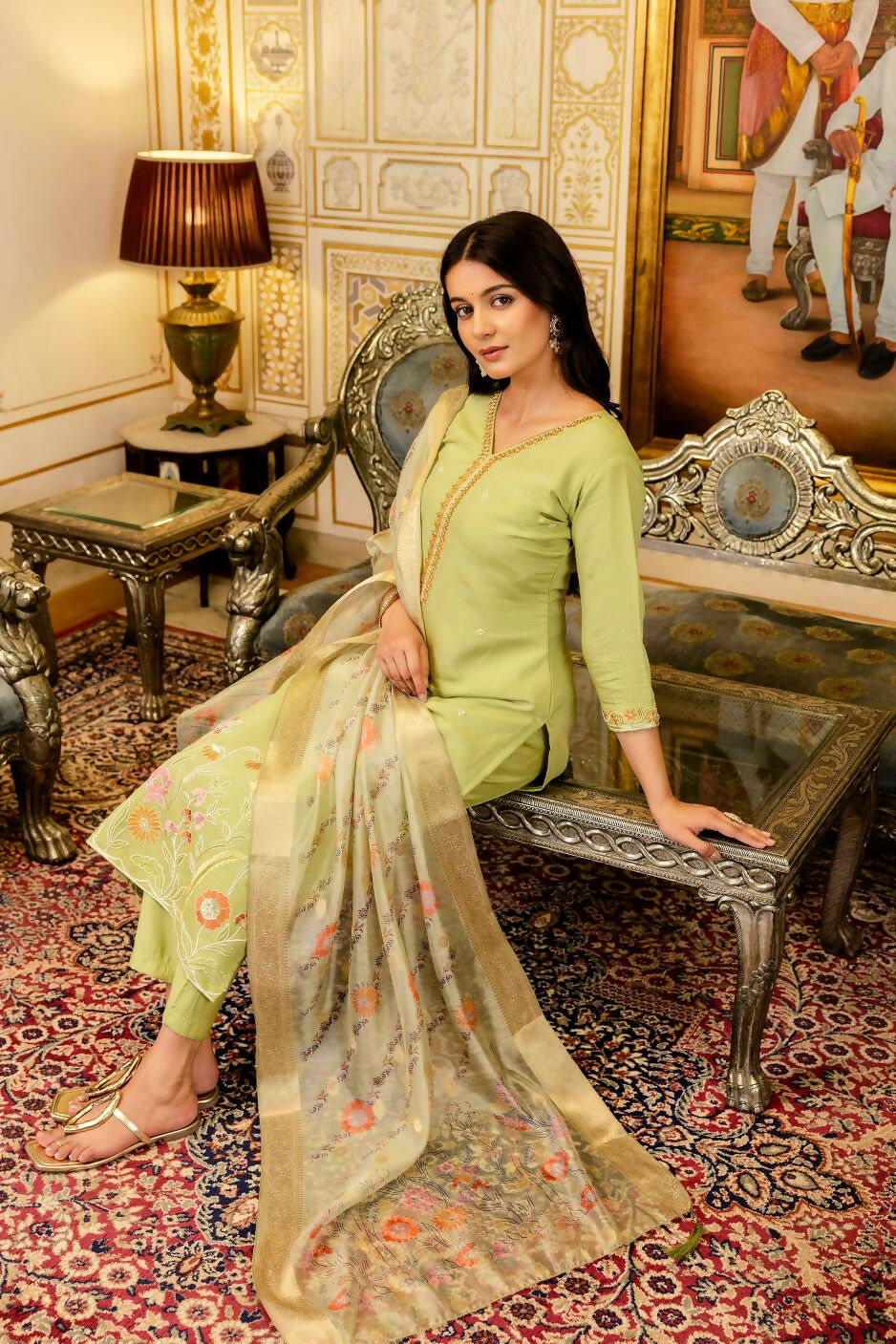 The52 Lemons Women's Beautiful Viscose Shimmer Fabric Embroidered Work Straight Kurta Pant and Dupatta Set | Grocsy