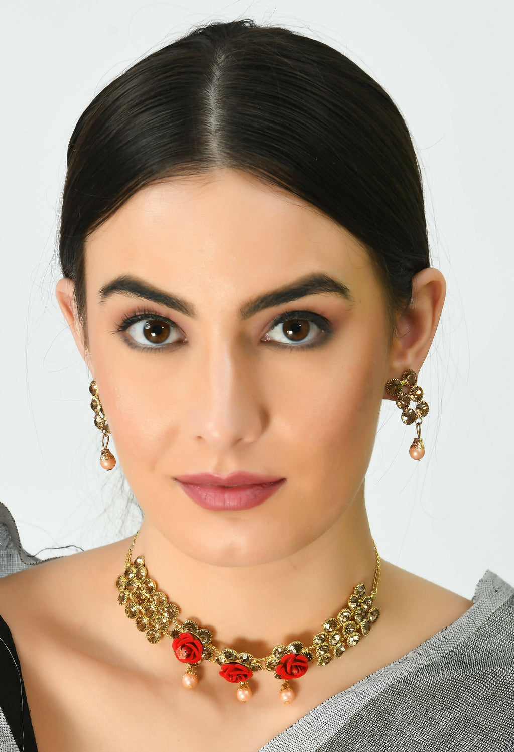 Mominos Fashion Johar Kamal Gold-Polished Brass Finish Stone/Pearls Choker For Women (Golden) | Grocsy