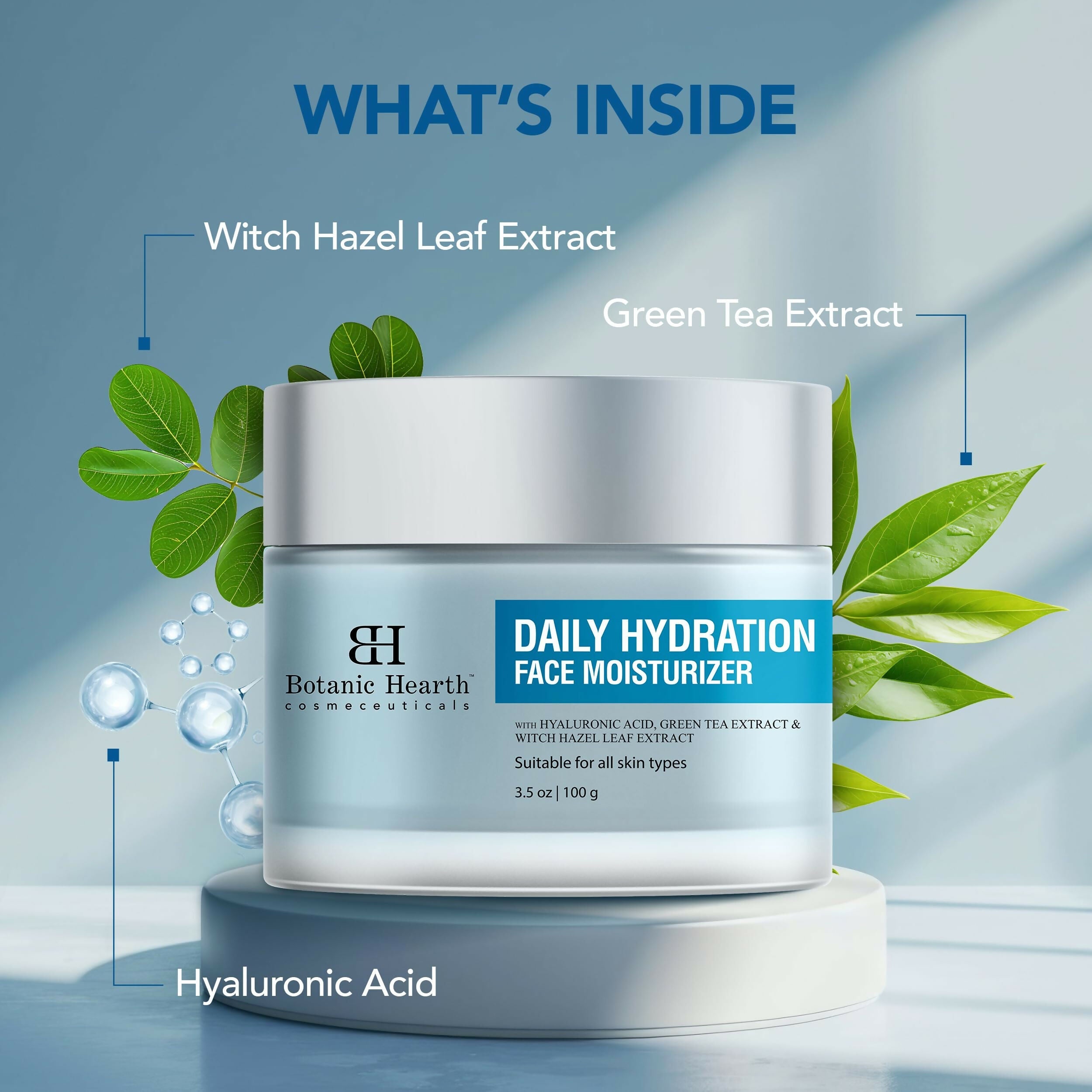 Botanic Hearth Daily Hydration Moisturizer for Face with Hyaluronic Acid & Green Tea Extract | Grocsy