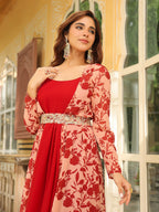 Janasya Maroon Georgette Solid Dress & Jacket | Grocsy
