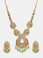Ruby Raang 22k Gold Polished Long Kundan Heavy Maharani Necklace With Earrings | Grocsy