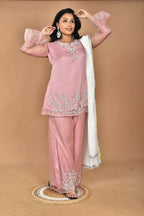 Morchari Women And Hand Embroidery Palazzo Set-Peach | Grocsy