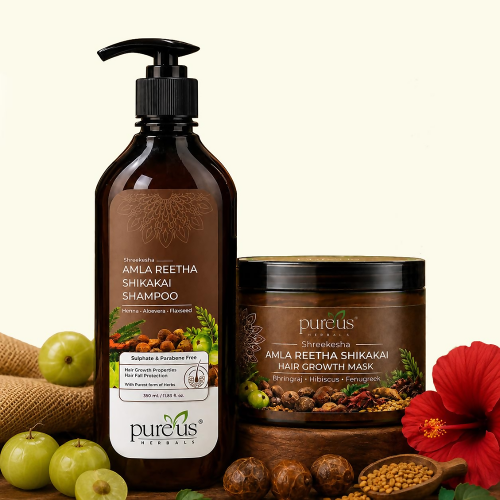 Purelus Herbals Amla Reetha Shikakai Shampoo & Hair Growth Mask | Grocsy