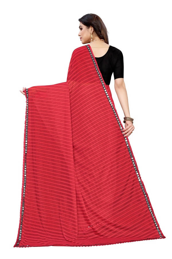 Vamika Red Malai Silk Printed Saree (Zigzag Red) | Grocsy