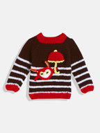 Chutput Kids Woollen Hand Knitted Full Sleeves Striped And Devil Heart Detail Sweater For Baby Boys - Brown | Grocsy
