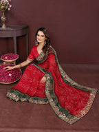 Ai Fashion Red Georgette Digital Print Party Wear Saree | Grocsy