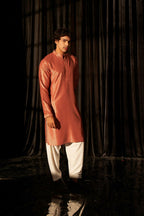 Red viscose Chikankari Embroidery Work Men's Traditional Kurta Set - Mahotsav | Grocsy