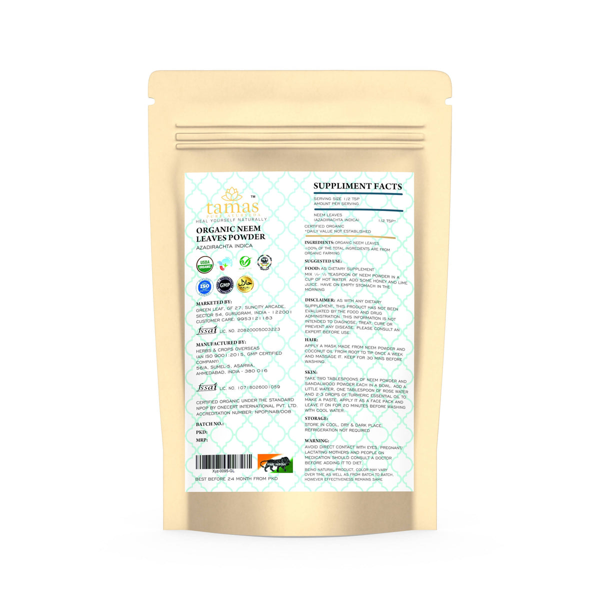 Tamas Pure Ayurveda Superfood Organic Neem Leaves Powder | Grocsy