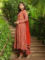 Janasya Mustard Georgette Floral Kurta,Bottom & Dupatta | Grocsy