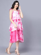 Myshka Women White Tie and Dye Dyed Layered A-Line Midi Dress | Grocsy