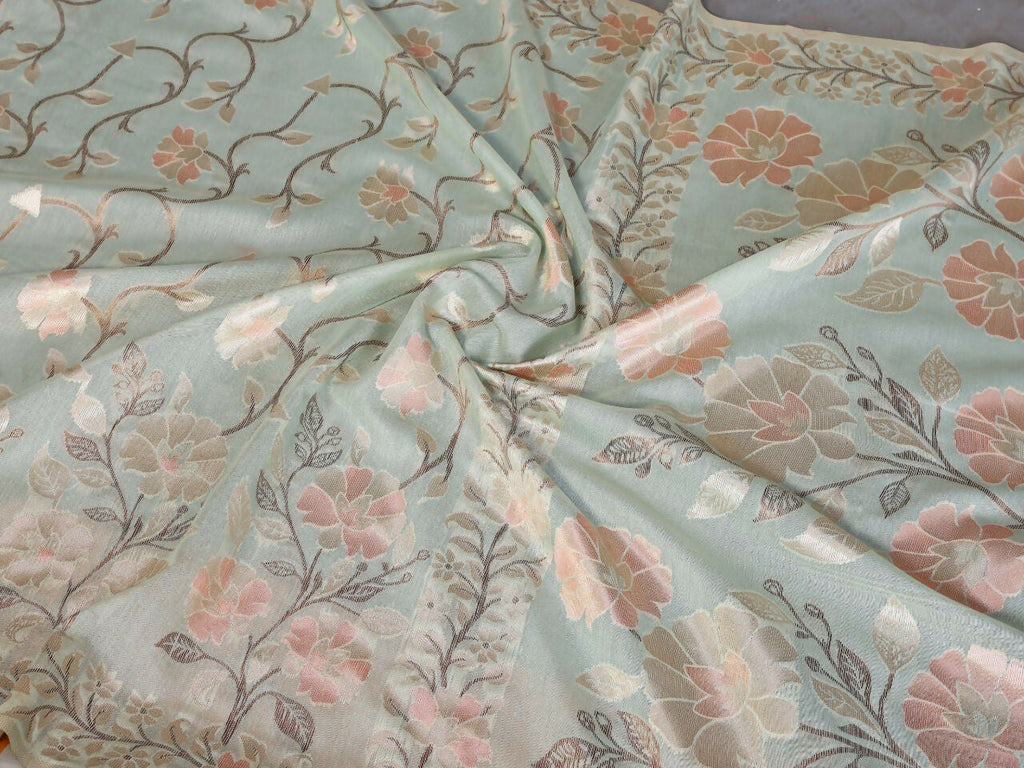 Teeya Creation New Latest Trendy Wedding Wear Pashmina Silk Saree-Light_Green | Grocsy