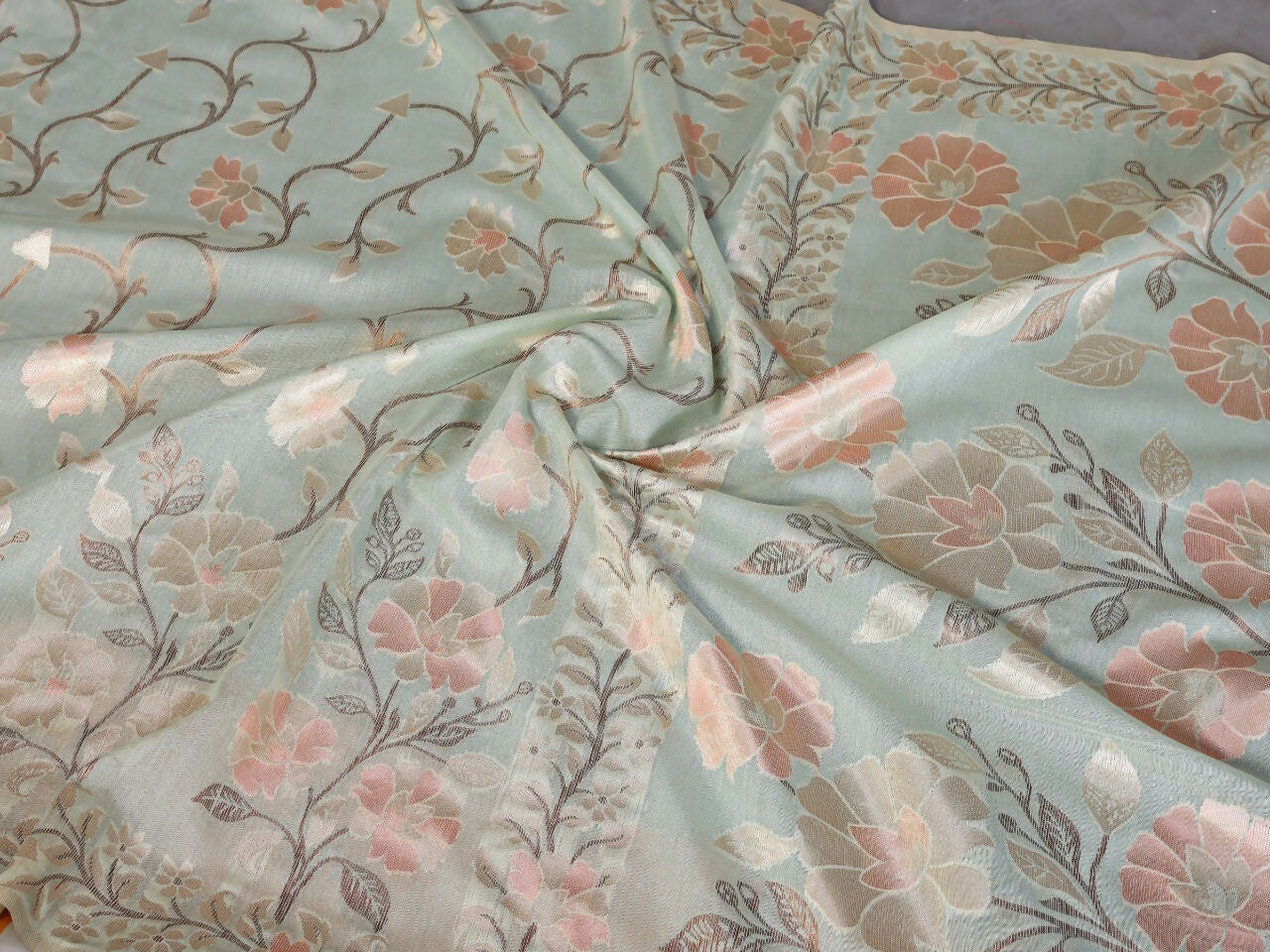 Teeya Creation New Latest Trendy Wedding Wear Pashmina Silk Saree-Light_Green | Grocsy
