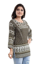 Snehal Creations Admirable Mehendi Green Summer Cool Printed Tunic | Grocsy