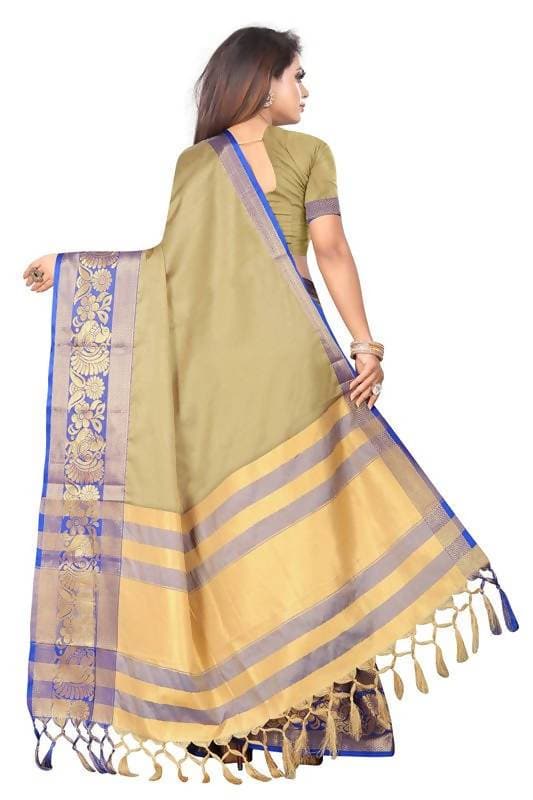 Vamika Banarasi Cotton Silk Weaving Brown Saree (DOCTOR MOR CHIKU) | Grocsy