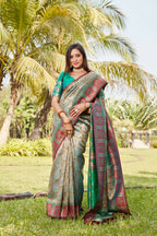 Vastranavya Boutique Collection Kanjivaram Soft Silk Saree With Unstitched Blouse - Brown | Grocsy