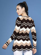 Women Self Design Brown Acrylic Winter Sweater - Wool Trees | Grocsy