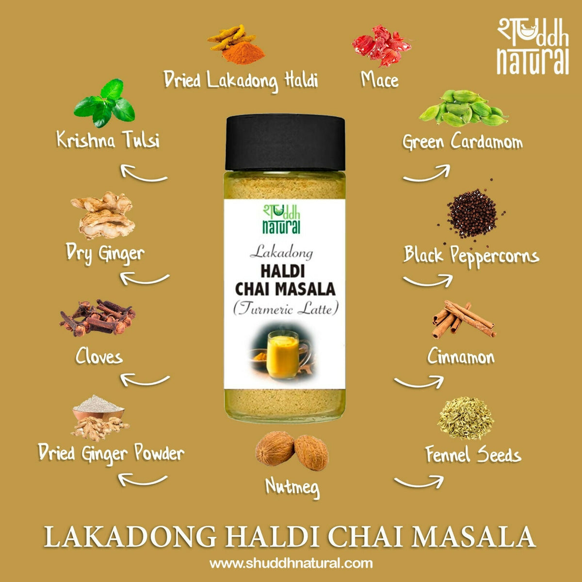 Shuddh Natural Haldi Chai Masala - Goodness of Lakadong Turmeric | Grocsy