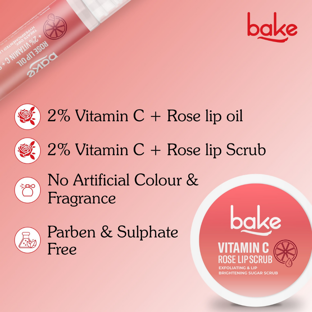 Bake Vitamin C Rose Lip Kit With Lip Balm SPF 25 & Lip Scrub For Dark & Pigmented Lips | Grocsy