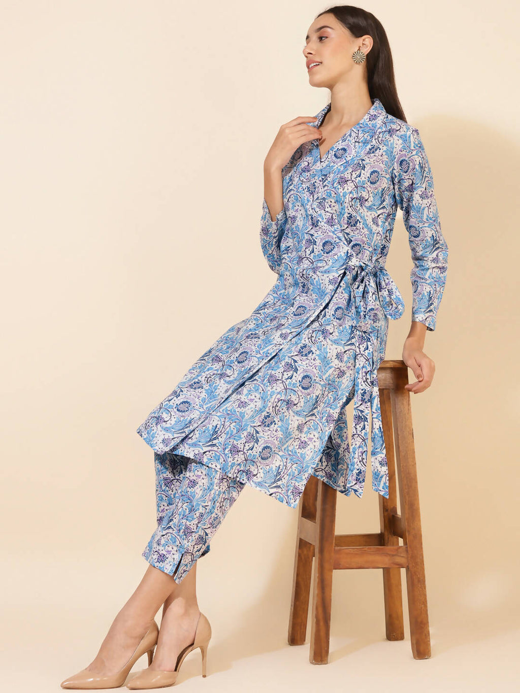 Janasya Women's White Cotton Floral Printed Casual Wrap Style Co-ords | Grocsy