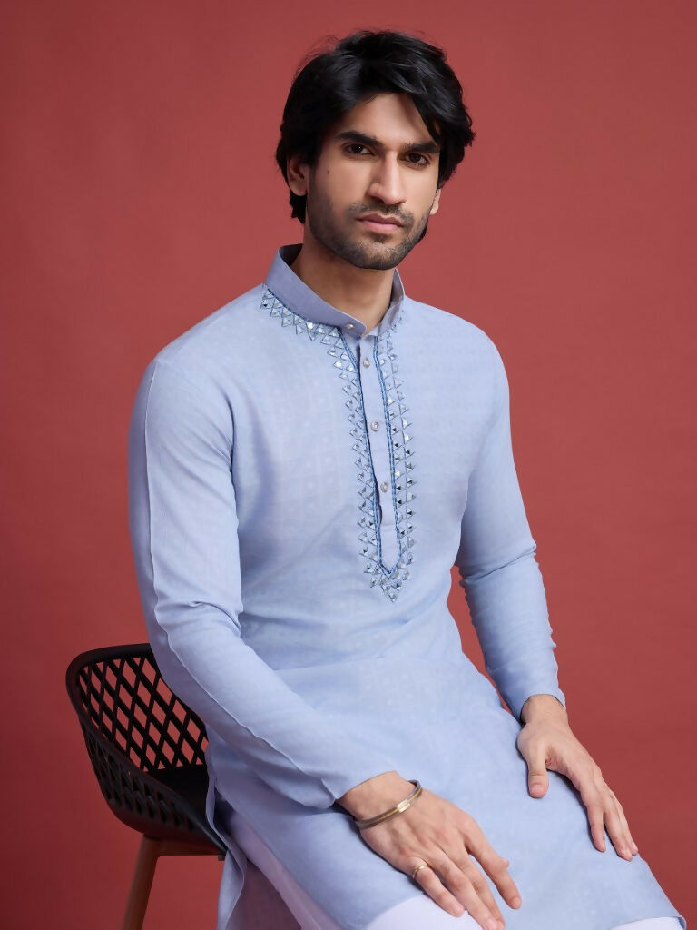 Vastranavya Exclusive Festival Wear Viscose Mirror Work on Self Weaving Kurta Only | Grocsy