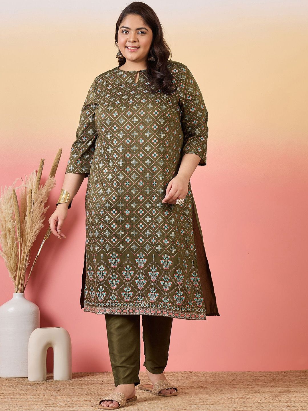 Sztori Women Floral Printed Regular Kurta with Trousers | Grocsy