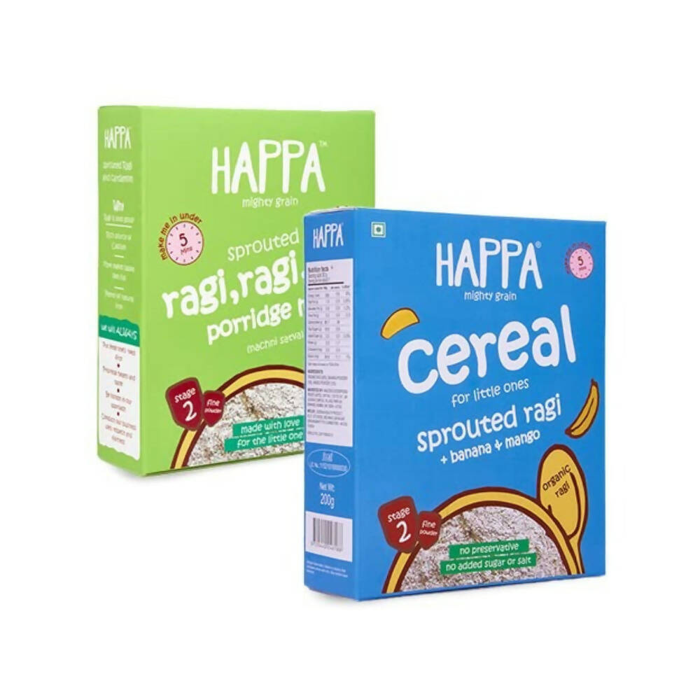 Happa Organic Ragi Porridge Mix- Ragi+Cardamom and Ragi+Banana+Mango Combo | Grocsy