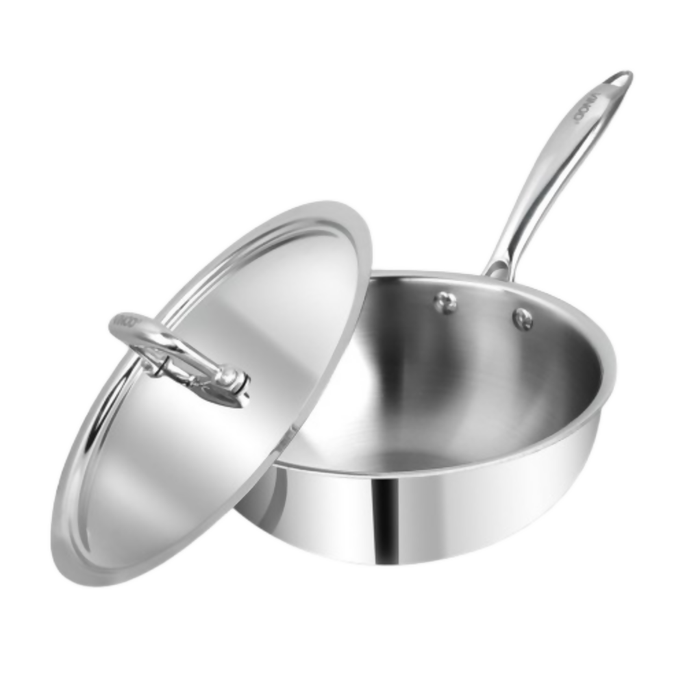 Vinod Platinum Triply Stainless Steel Deep Frying Pan with Lid | Grocsy