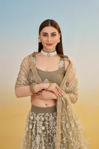 Aastha Fashion Ivory Butterfly Net White Cotton Thread Work And Sequence Work Embroidery Wedding Wear Lehenga Choli | Grocsy