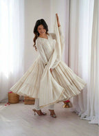 Teeya Creation White Color Mal Chanderi Silk Hand Embroidery Work Long Gown | Grocsy