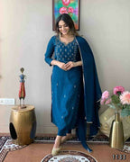 Ethnic Festive Wear Reyon Slub Rama Stitched Suit With Dupatta - Tanisha | Grocsy