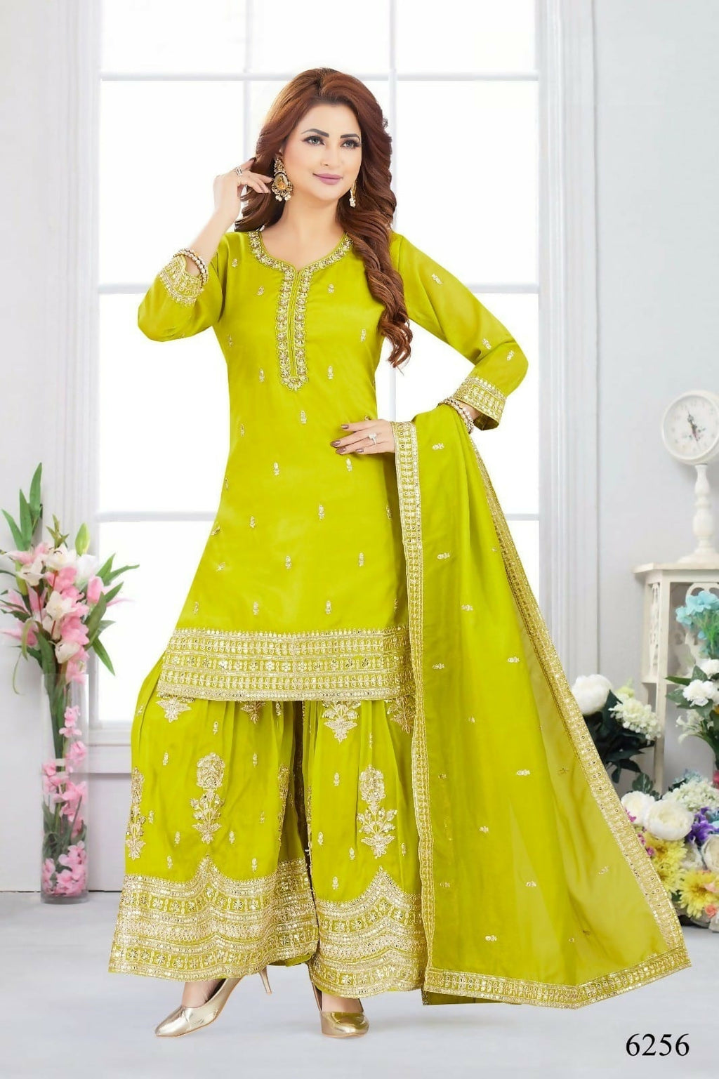 Joban Fashion Chinon Lil Green Color Kurta Set | Grocsy