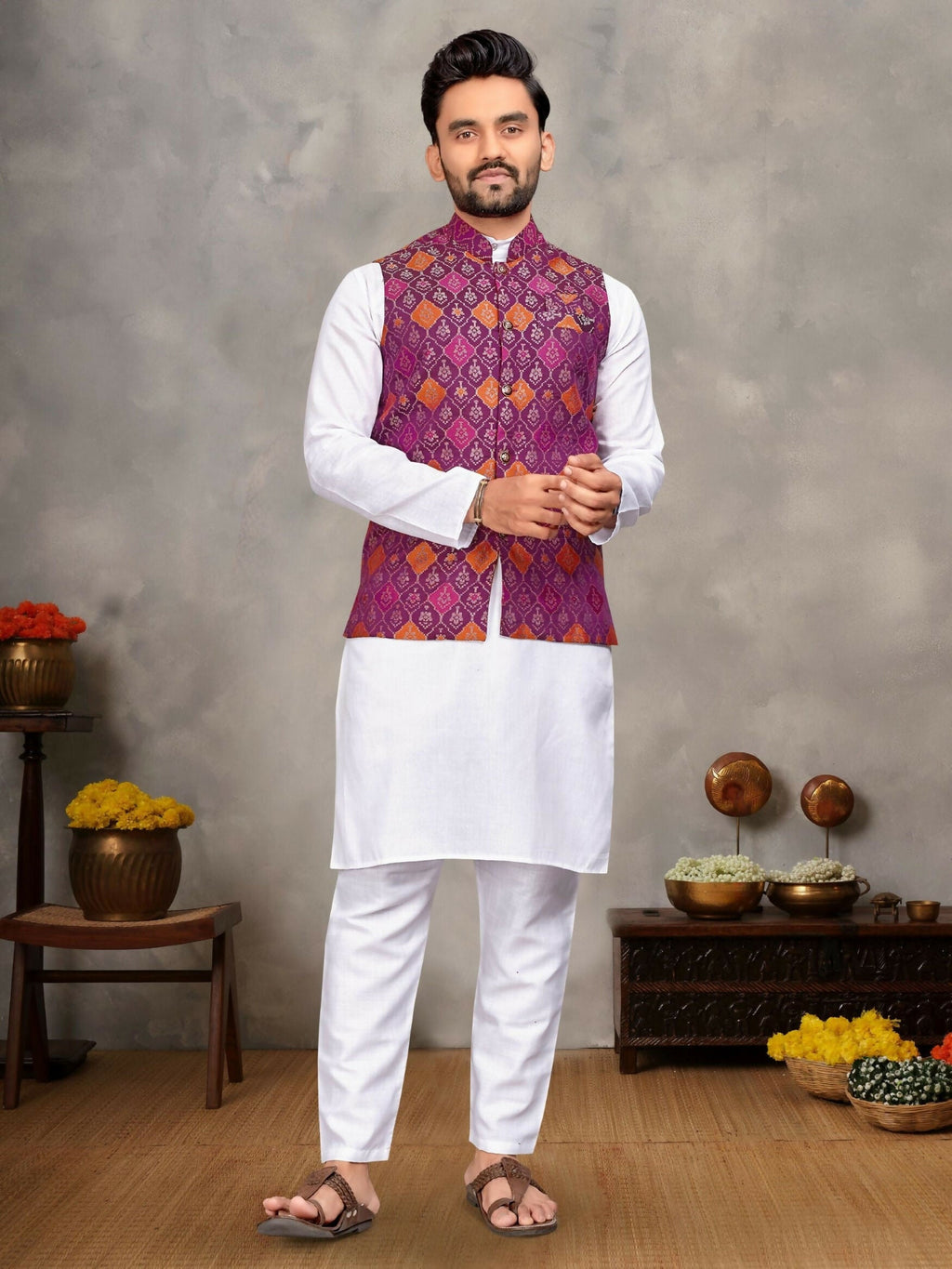 Anaita Purple Cotton Straight Kurta Payjama & Kurta With Jequard Work | Grocsy