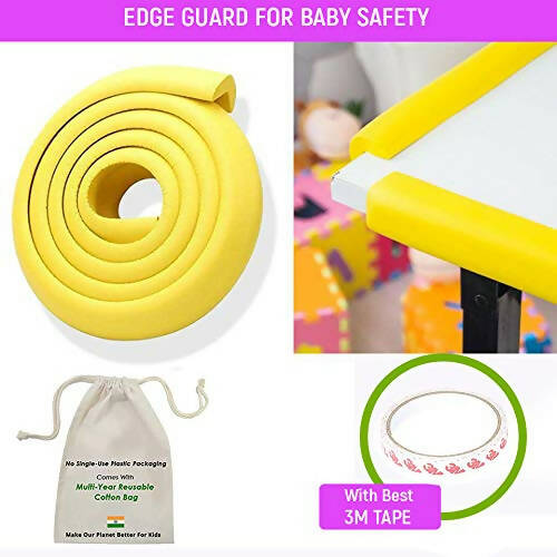 Safe-O-Kid Unique High Density L-Shaped 2 Mtr Long Mini 2 Edge Guard With 8 Corner Cushions - Grey | Grocsy